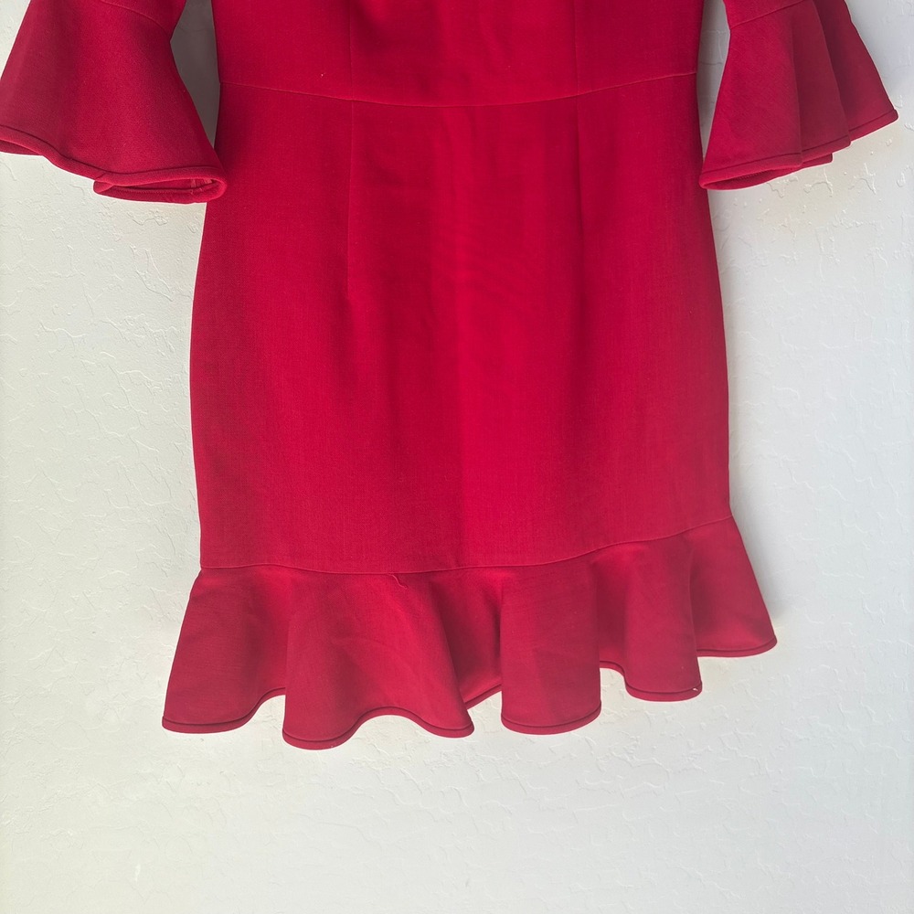 NEW Black Halo Dress Brooklyn Red Bell Sleeve Ruffle Hem Sheath Dress Size 4 - Picture 4 of 8